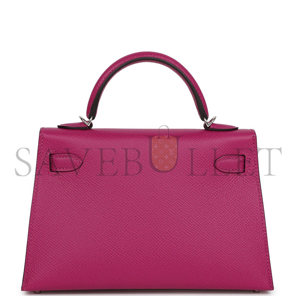 HERMÈS MINI KELLY II SELLIER ROSE POURPRE VERSO EPSOM PALLADIUM HARDWARE (19*12*5.5cm) 